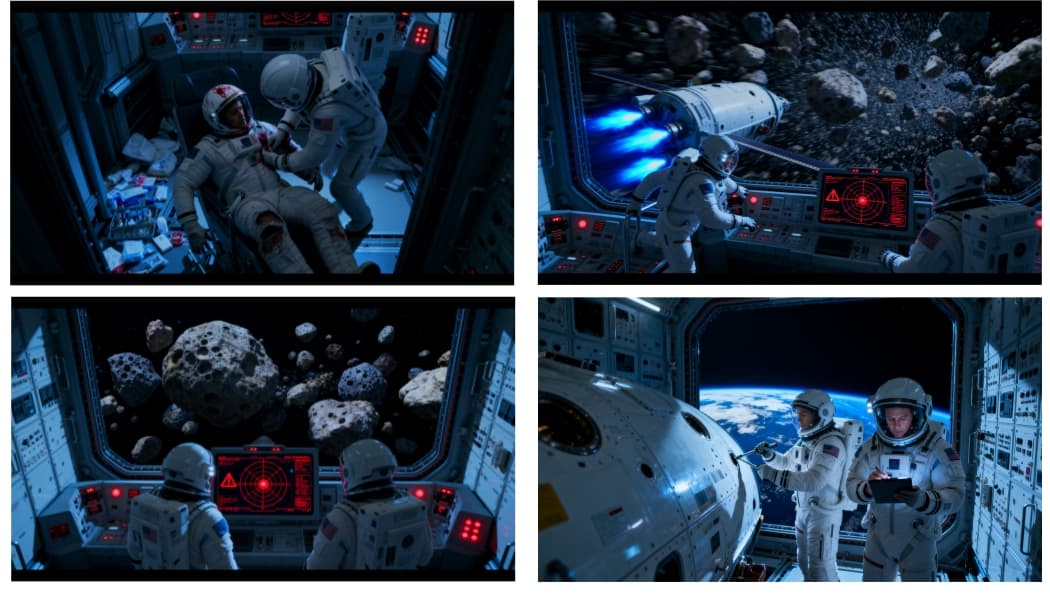 宇航员空间站维修遇陨石袭击：四张影视分镜图展示惊险逃生