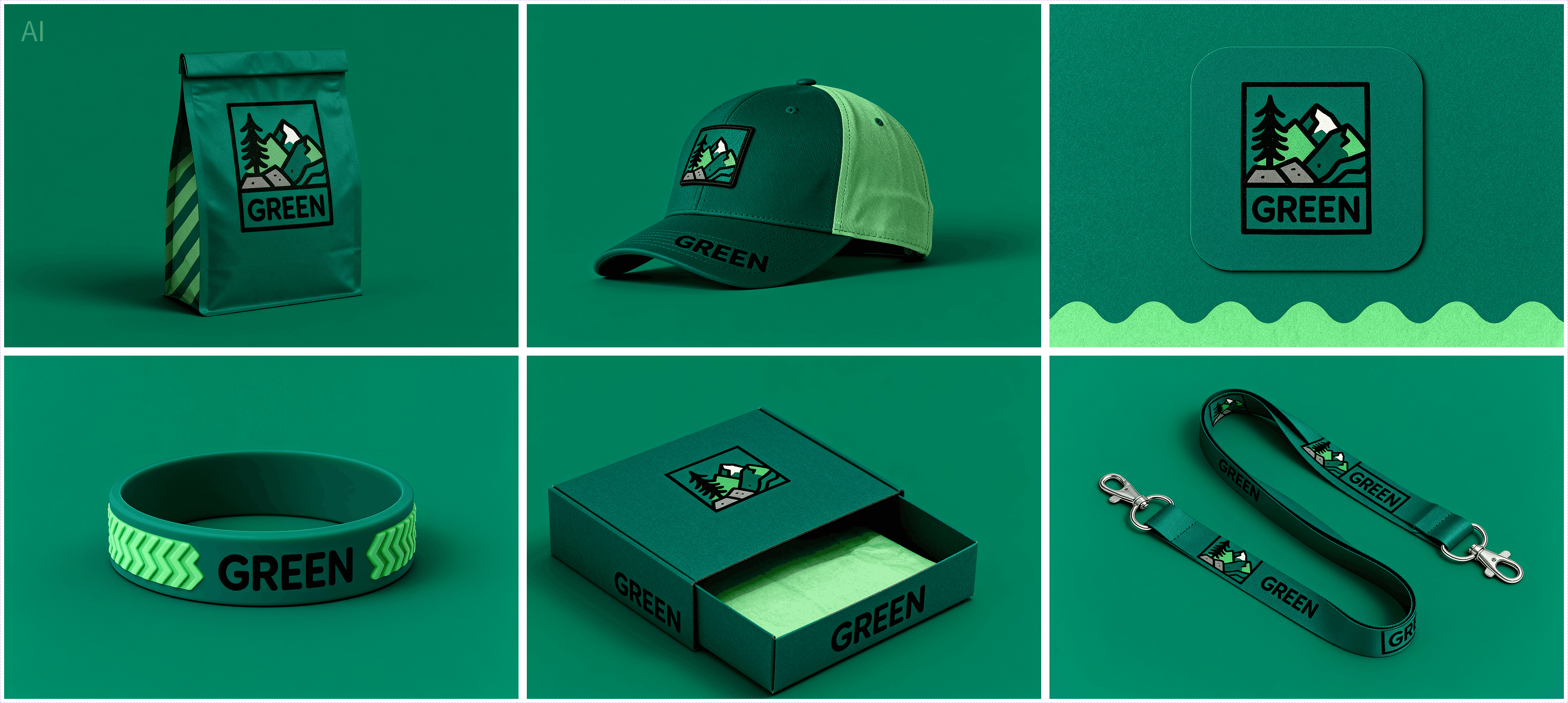 参考某个 LOGO，做一套户外运动品牌视觉设计，品牌名称为“GREEN”。